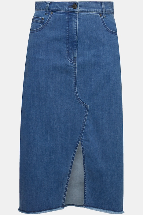 Jeansrock, Saumschlitz, A-Linie, Fransensaum