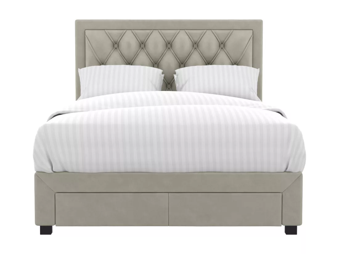 Lit avec tiroirs 140 x 200 cm - Tissu velours - Beige - LEOPOLD