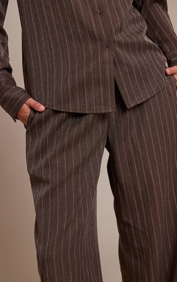 Marron Ensemble Coordonné Pantalon Tissé À Fines Rayures Avec Cordon De Serrage