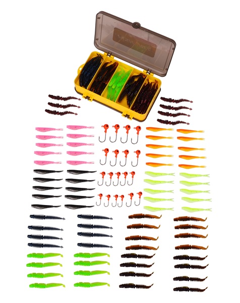 Coffret de leurres souples Pin Tail et V-Tail Fish4All (100pcs)