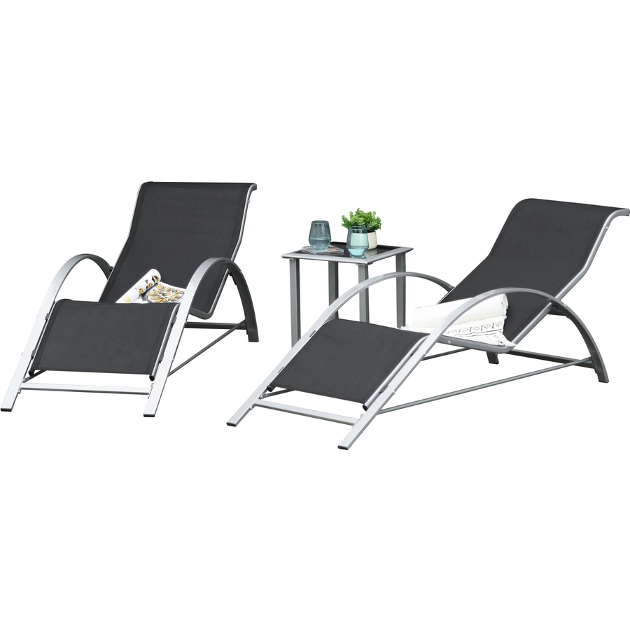 Outsunny 2er Set Gartenliegen mit Tisch silber, schwarz