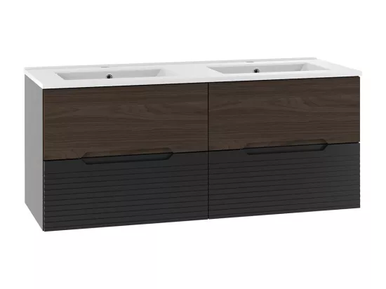 Meuble double vasque encastrée 120cm Sylla Noir et bois