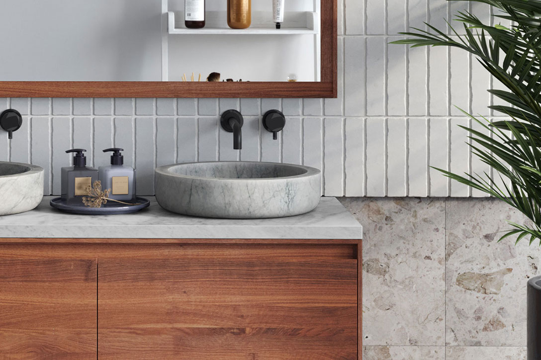 Forzalaqua Verona badmeubel 100cm pure walnut met wastafelblad en 2 waskommen carrara