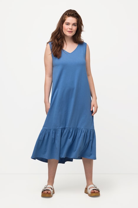Midikleid, Volant, V-Ausschnitt, ärmellos, Biobaumwolle