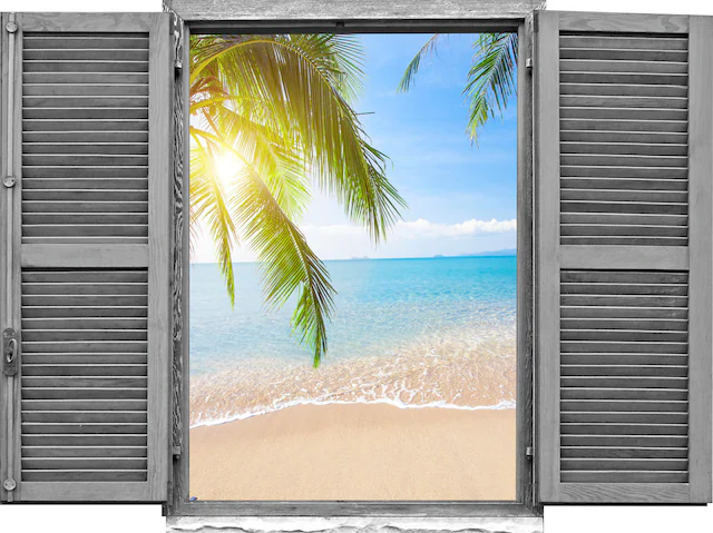 queence Wandtattoo »Strand« Wandsticker, Wandbild, selbstklebend, 3D, Fenster
