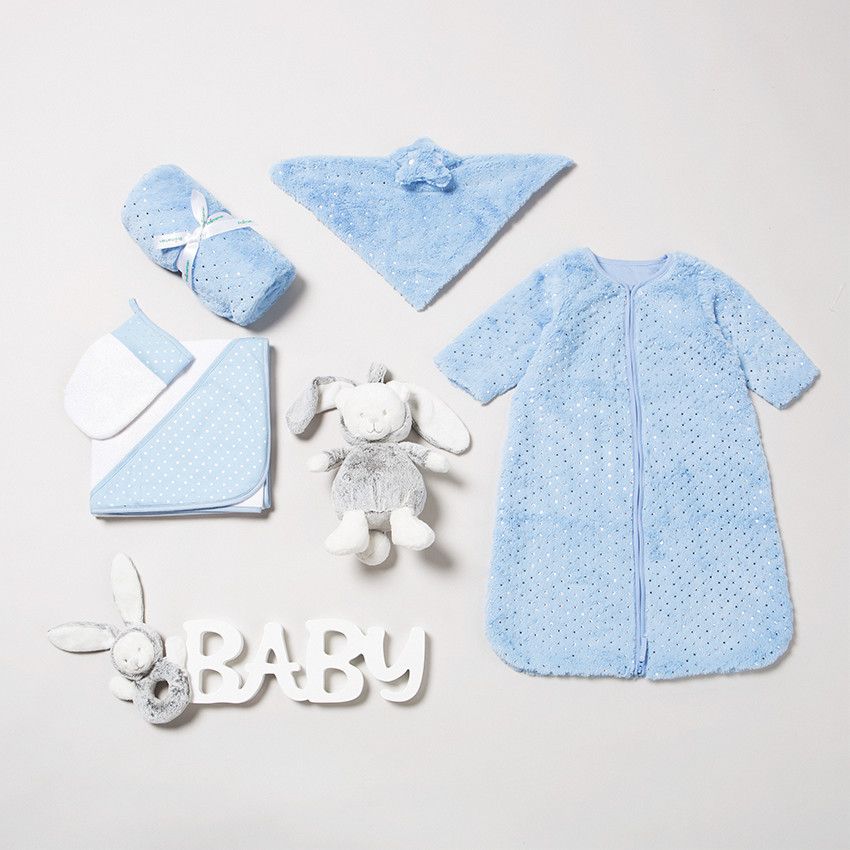 Doudou plat en sherpa imprimé pois avec étoile fantaisie - Bleu