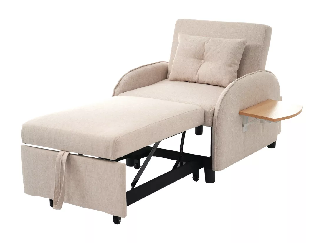 Fauteuil escamotable en lin - avec tables d'appoint pliantes - Beige