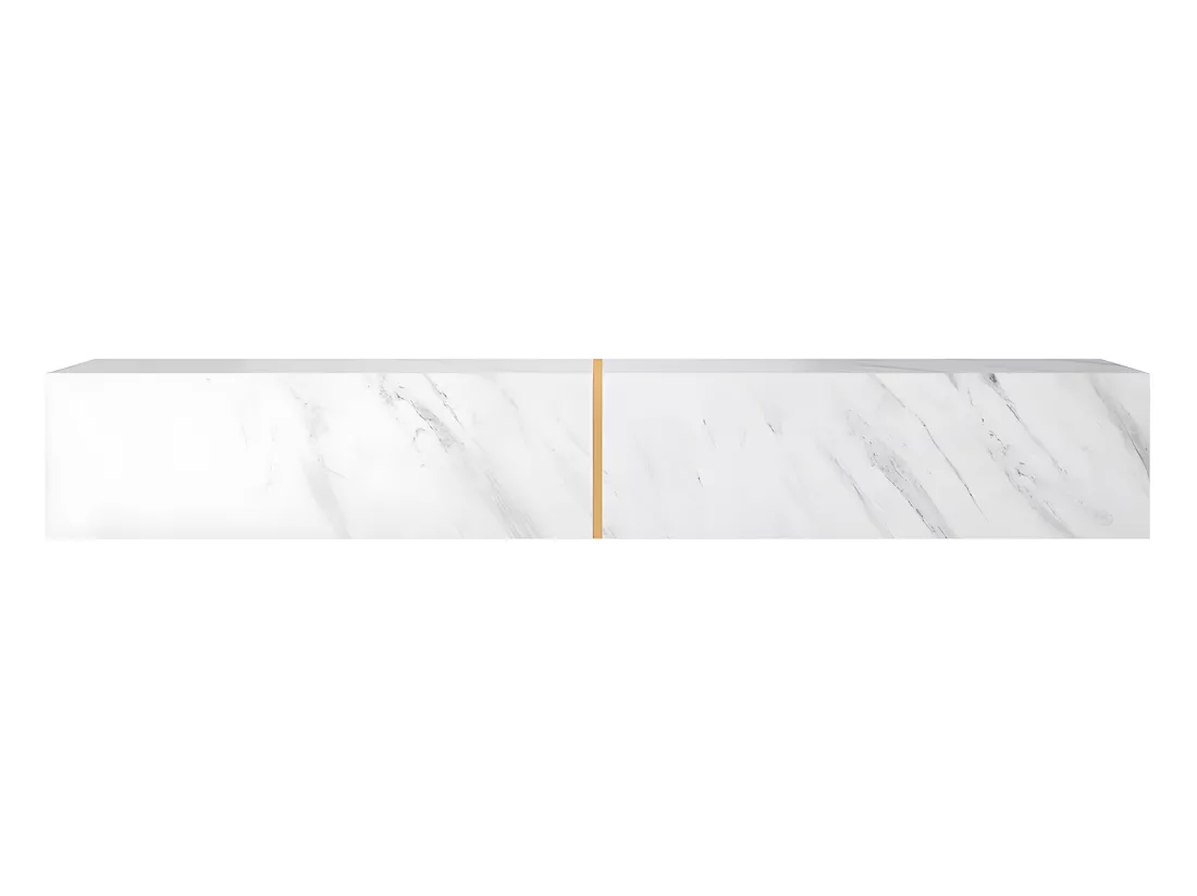 Meuble TV 200 cm - en marbre blanc avec insert doré - BISIRA