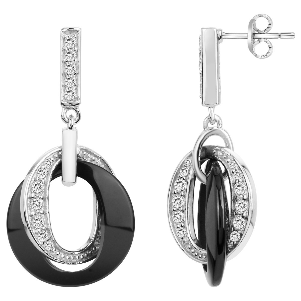 Boucles d'oreilles pendantes en Argent 925 millièmes et céramique - blanc brillant