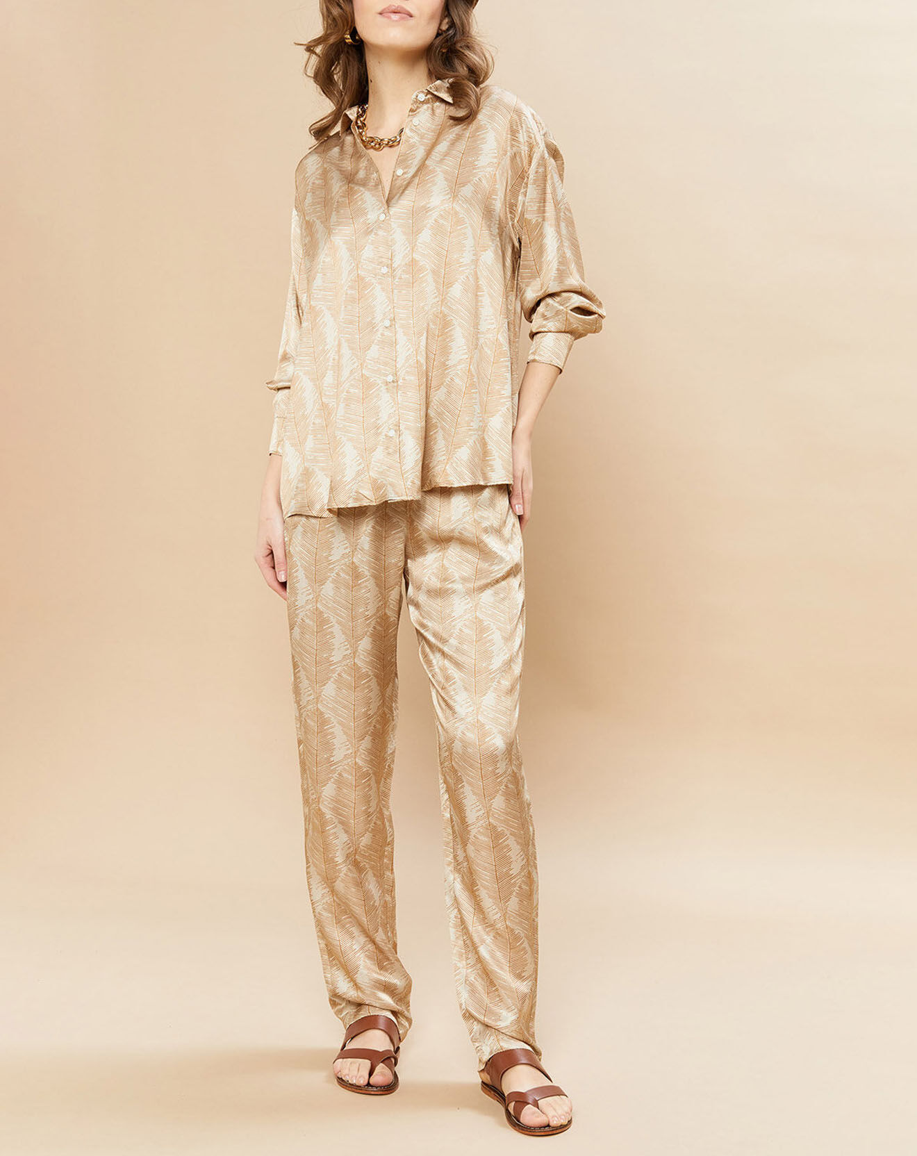 Hartford Chemise en Soie mélangée Charlot caramel/beige