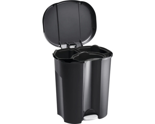 Rotho Trio kunststof pedaalemmer, 3 compartimenten, 40 l, zwart