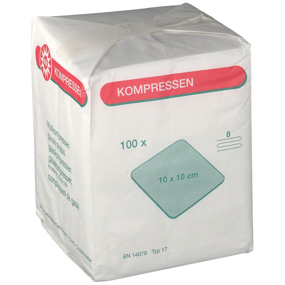 Mullkompresse 10 x 10 cm unsteril 8-fach