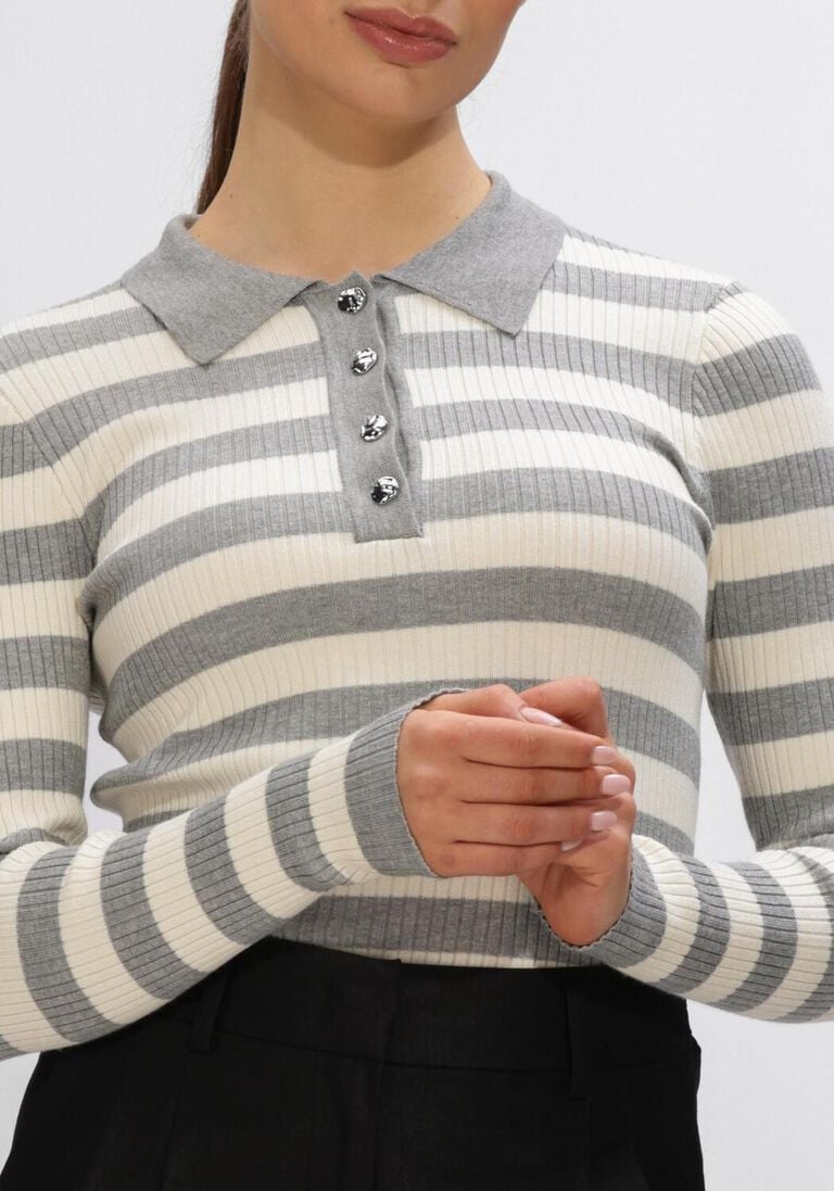 lichtgrijze co'couture truien/vesten bonny stripe l/s polo knit
