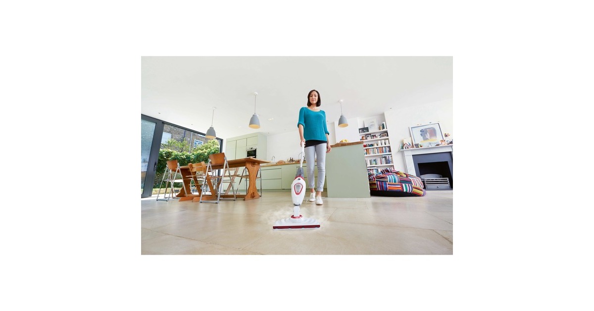 BLACK+DECKERBDS1616R 1600W steam-mop met 2 stoomdoeken stoomreiniger  (Wit/rood)