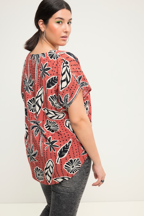 Blusenshirt, oversized, Palmen Print, V-Ausschnitt