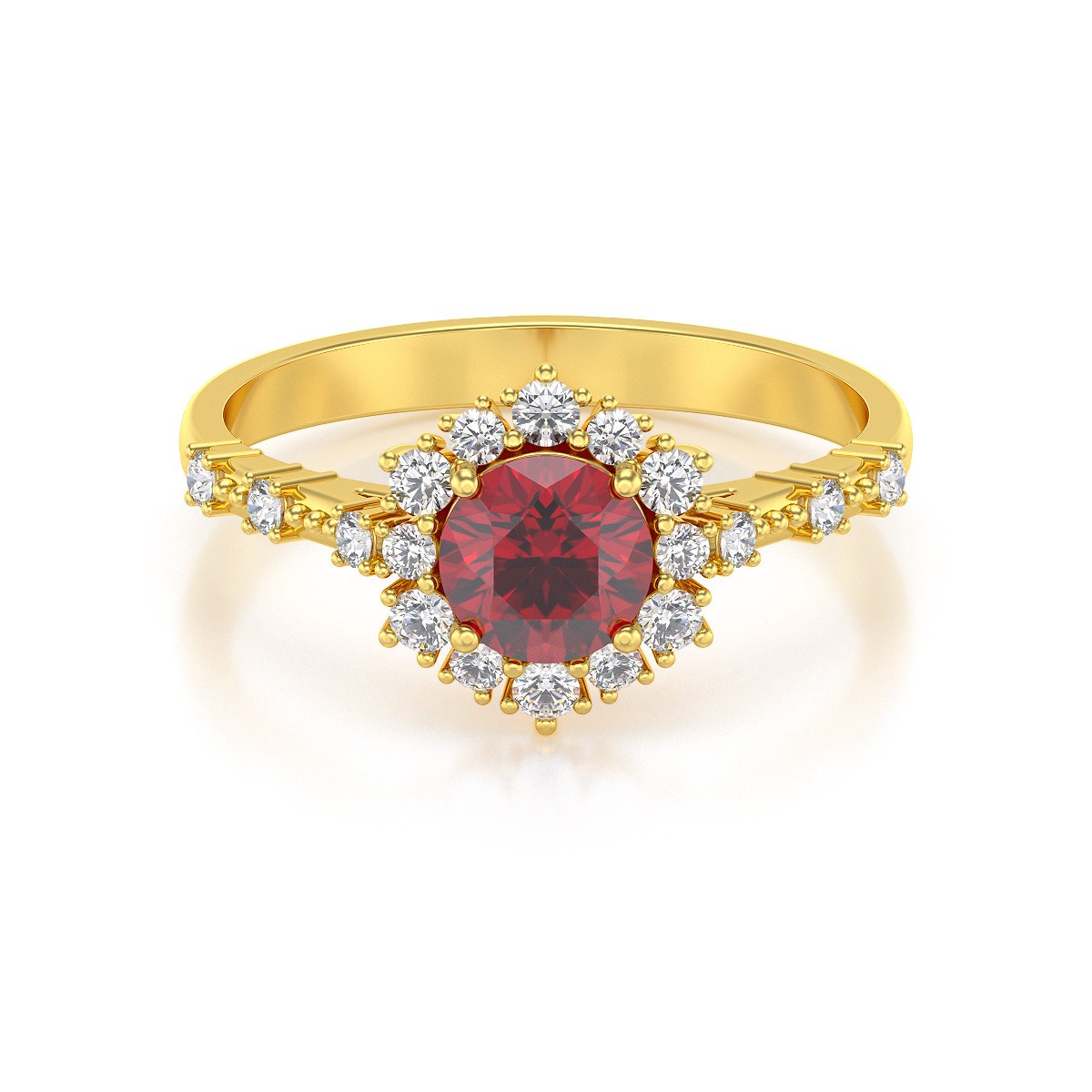 Bague ADEN Or 585 Jaune Rubis et diamants 3.25grs