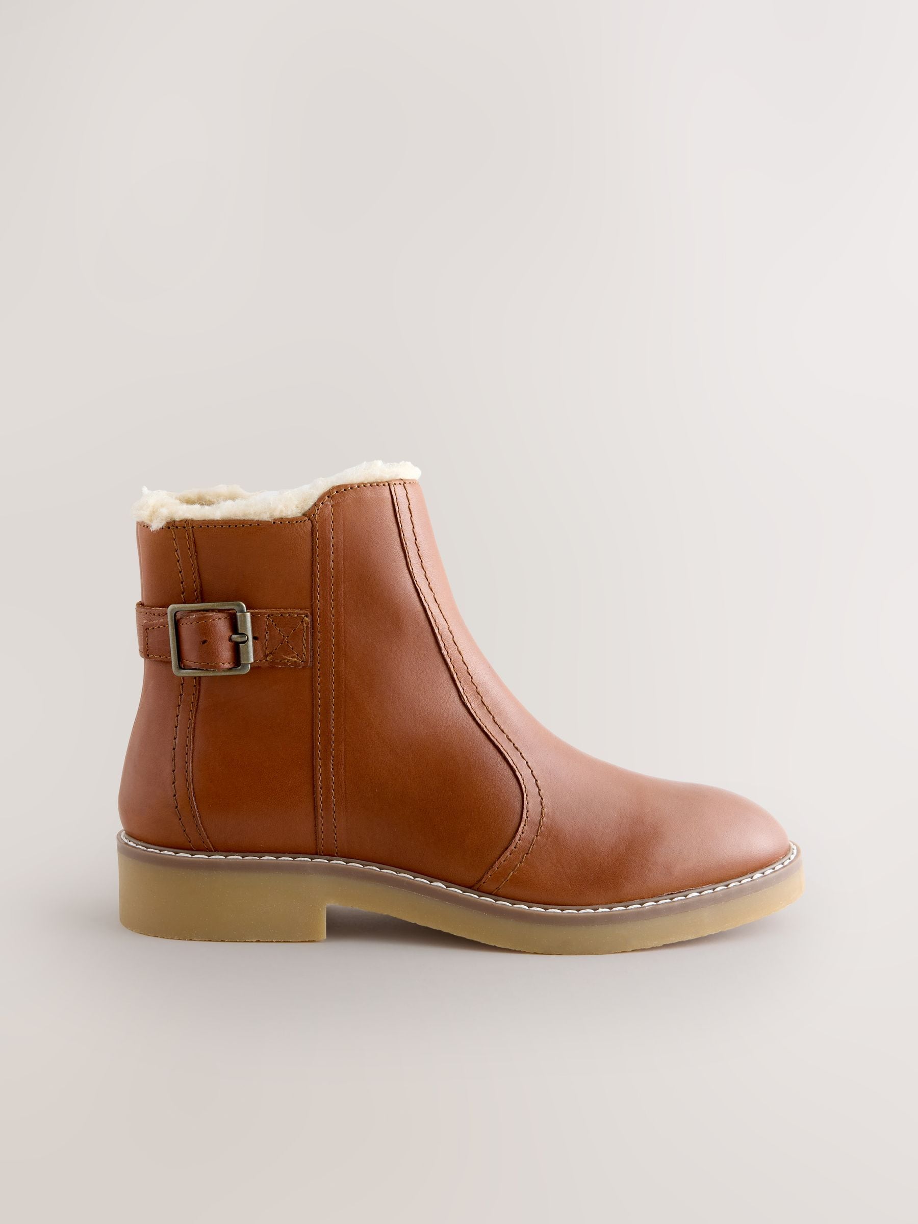 Lichtbruin leer - Forever Comfort® Faux Fur Lined Buckle Trim Ankle Boots