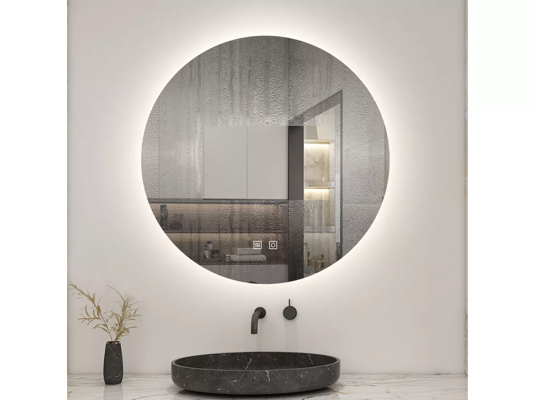 AICA LED Miroir lumineux rond 90cm 3 couleurs + anti-buée + dimmable + mémoire miroir salle de bain