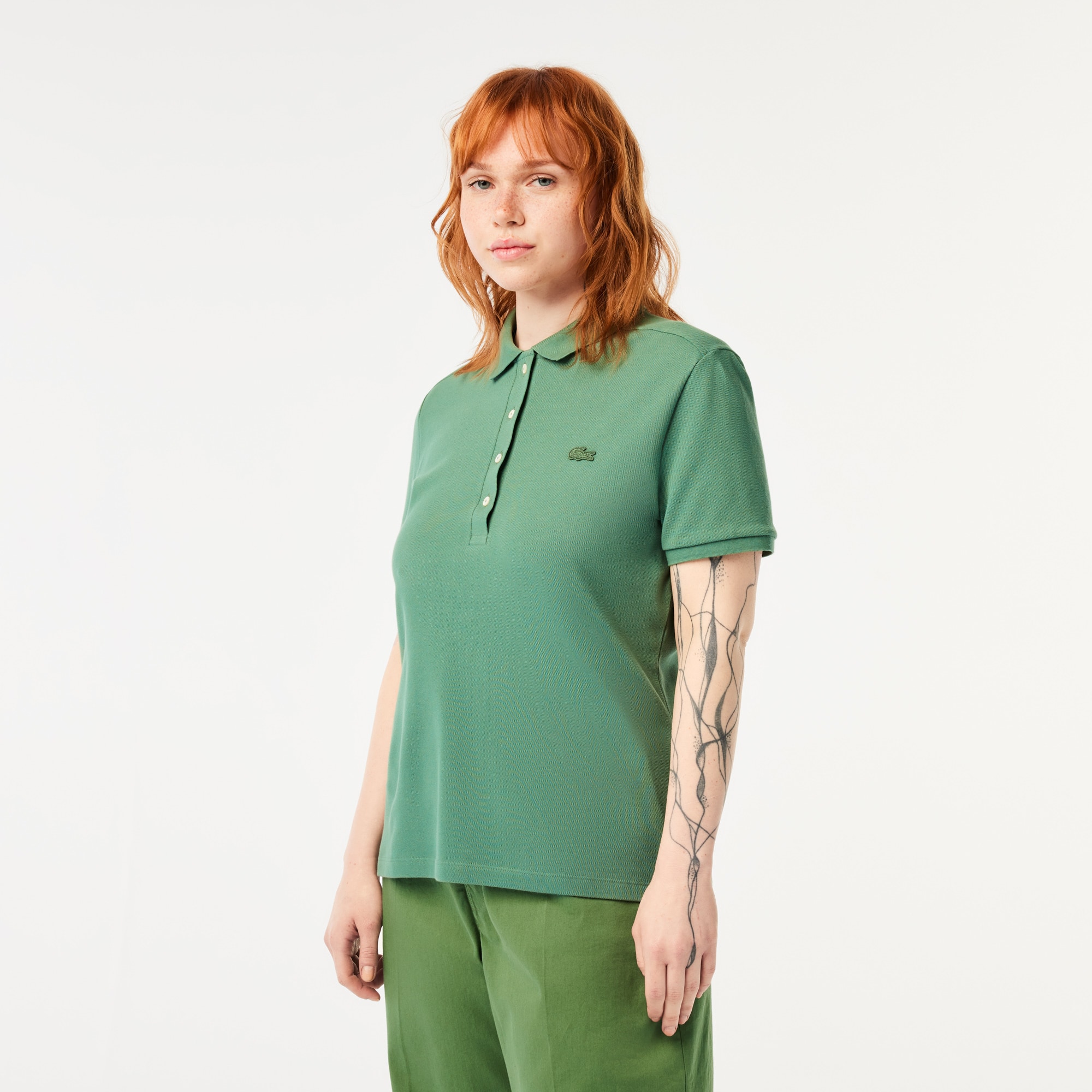 Polo L.12.D slim fit en mini piqué stretch Manches Courtes - Vert - Lacoste - Femme