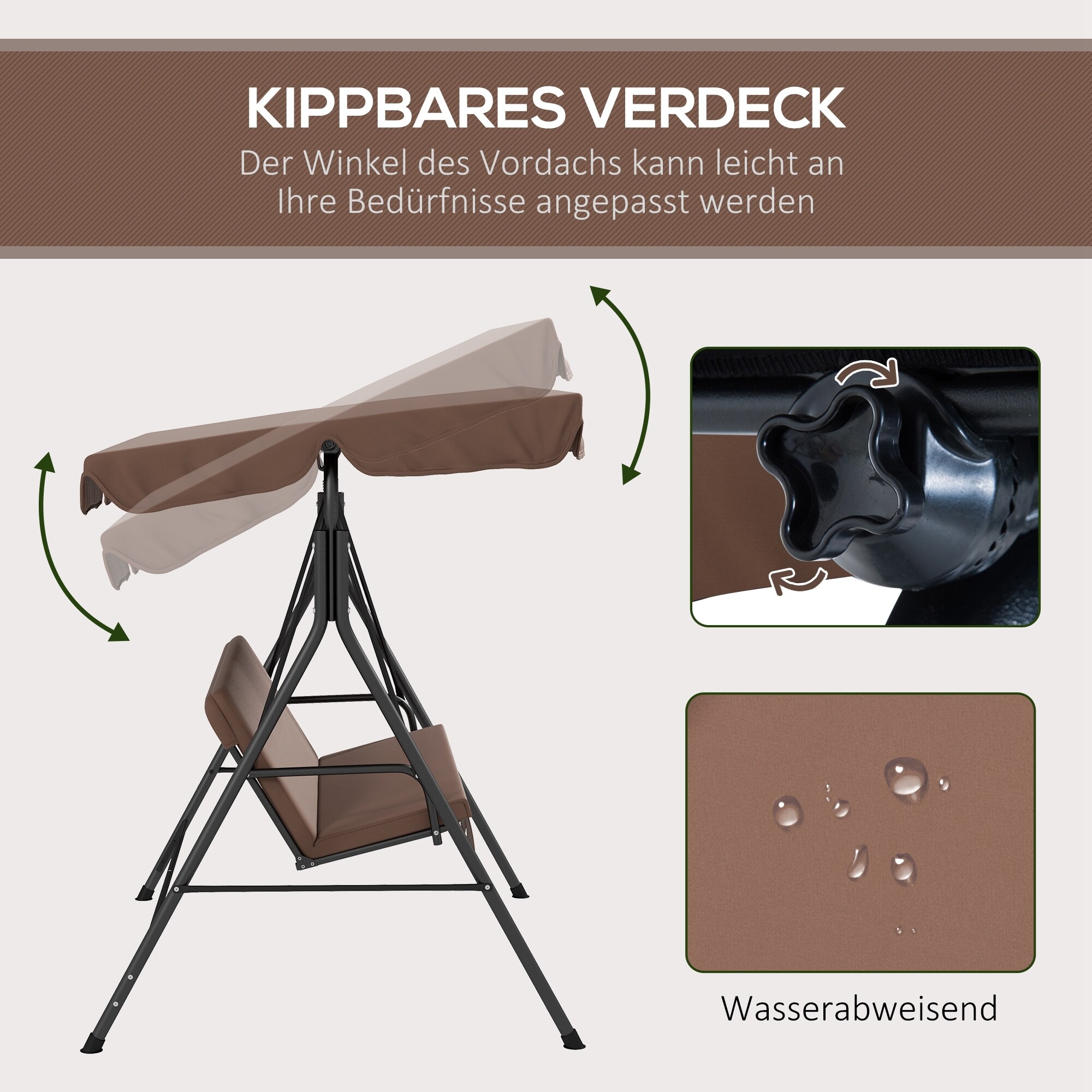 Outsunny Hollywoodschaukel mit verstellbarem Dach schwarz 172L x 110B x 153H cm