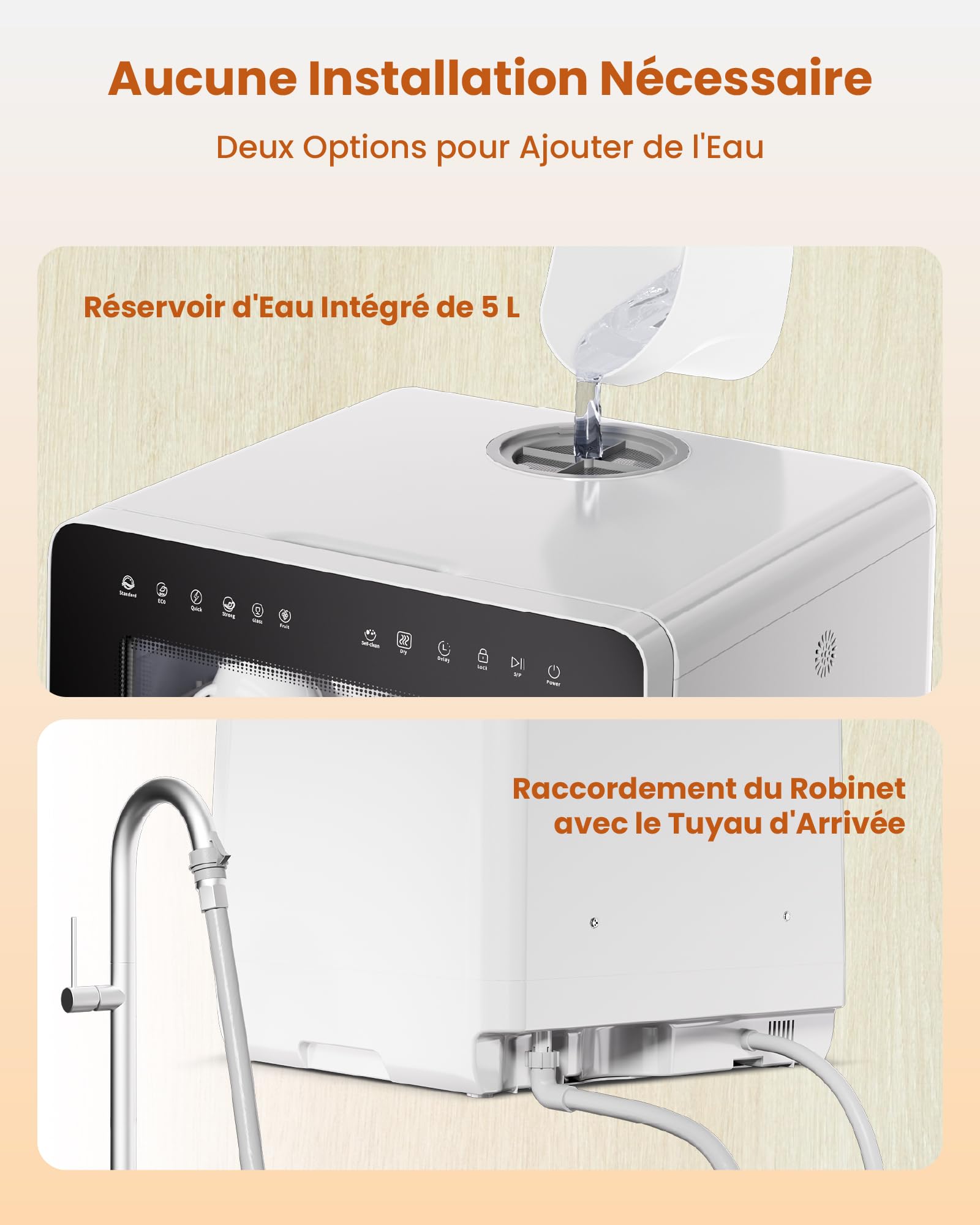 HAVA Lave-vaisselle de comptoir 2025 - Amélioré avec adoucisseur d'eau, efficacité énergétique optimale, 8 programmes de lavage, verrouillage enfant e