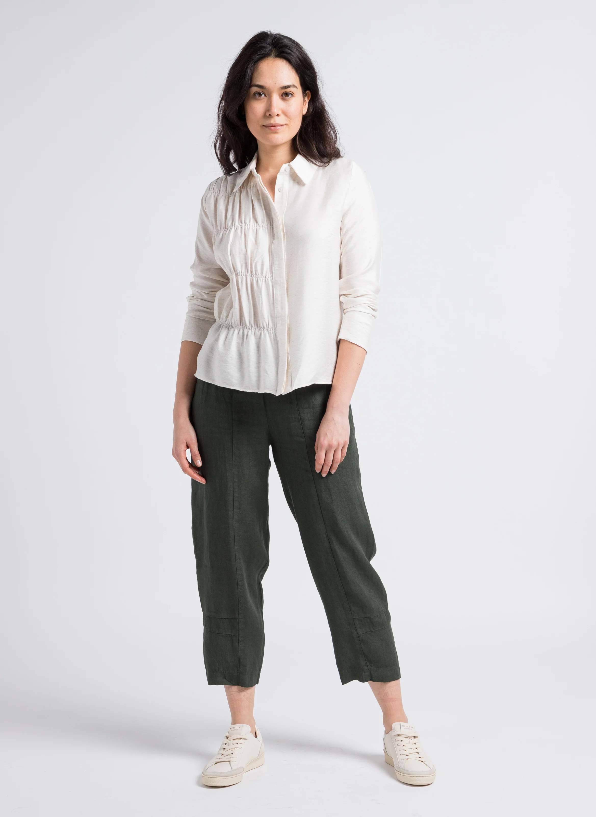 Pantalon droit 7/8ème taille mi-haute en lin | Vert