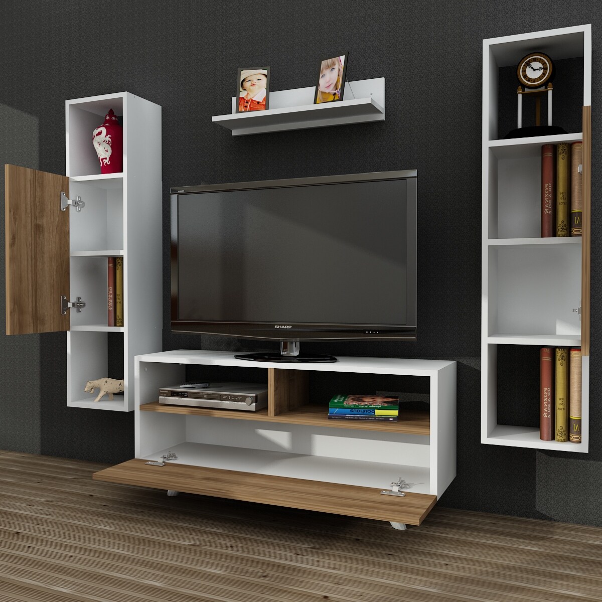 Wohnwand Novella K3445 Weiß Walnuss
