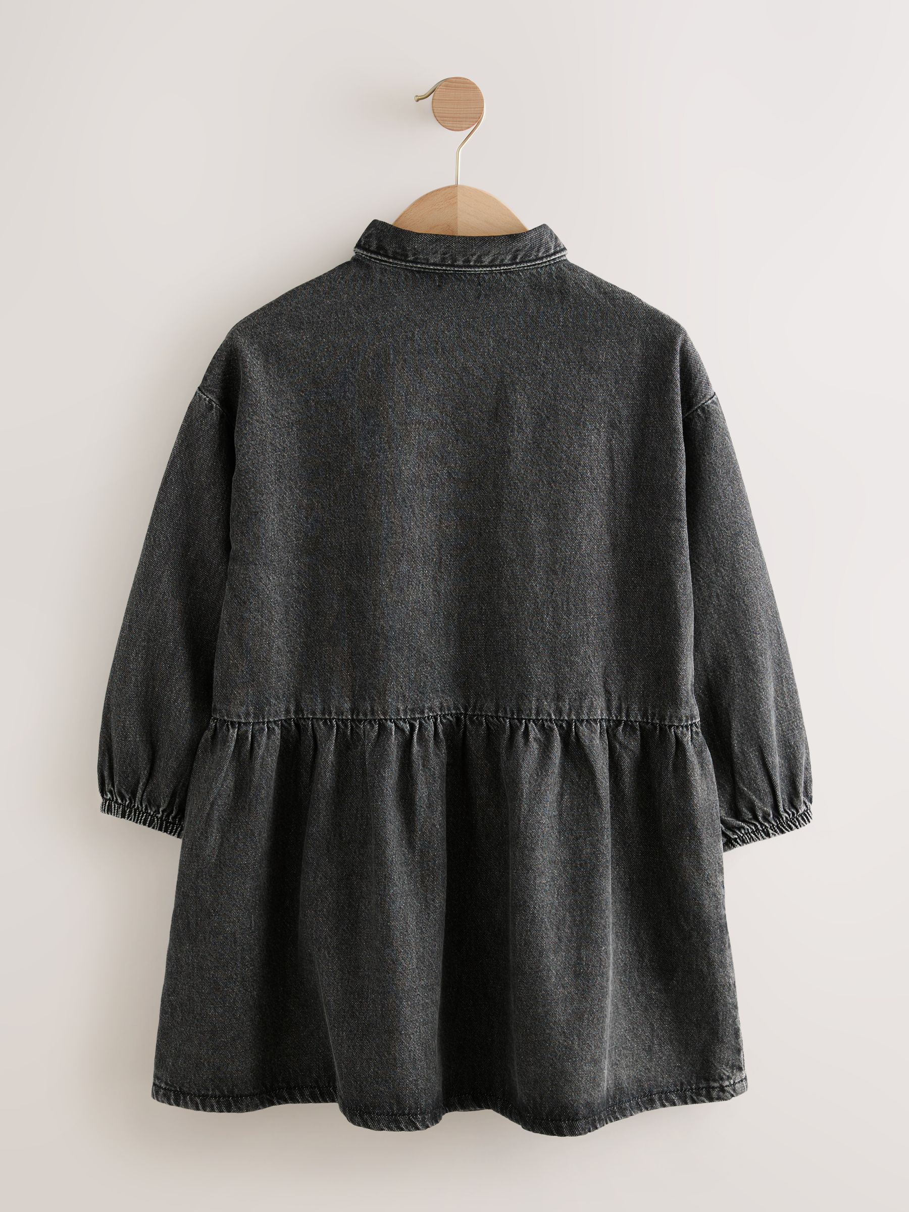 Zwarte wassing - Denim overhemdjurk met strass (3-16jr)