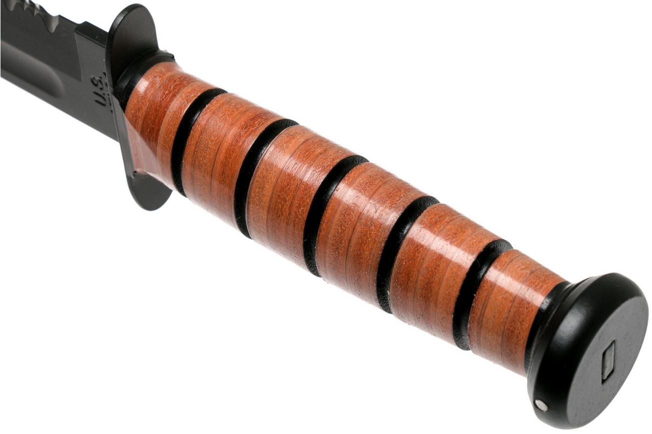 KA-BAR U.S. Army Knife 1219 deels gekarteld, vaststaand mes, lederen foedraal