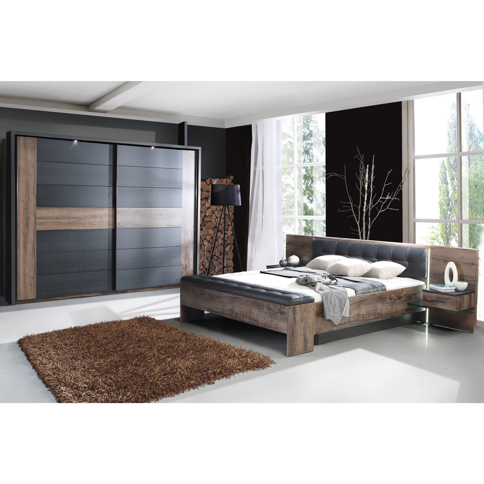 4-teiliges Schlafzimmer Set - Schlammeiche-Schwarzeiche