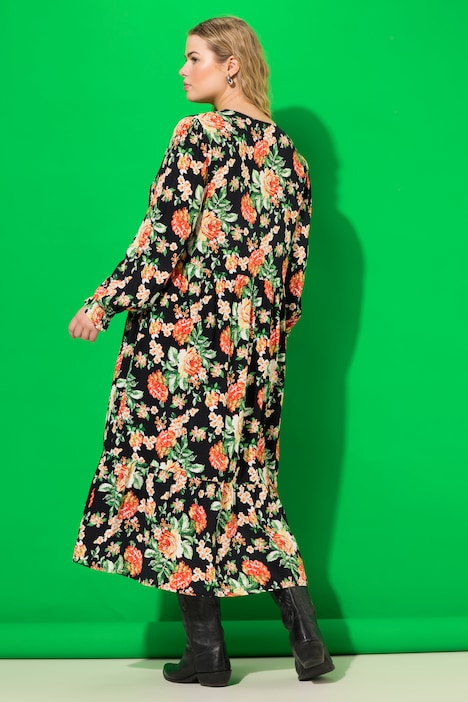 Kleid, A-Line, Flower Print, Langarm