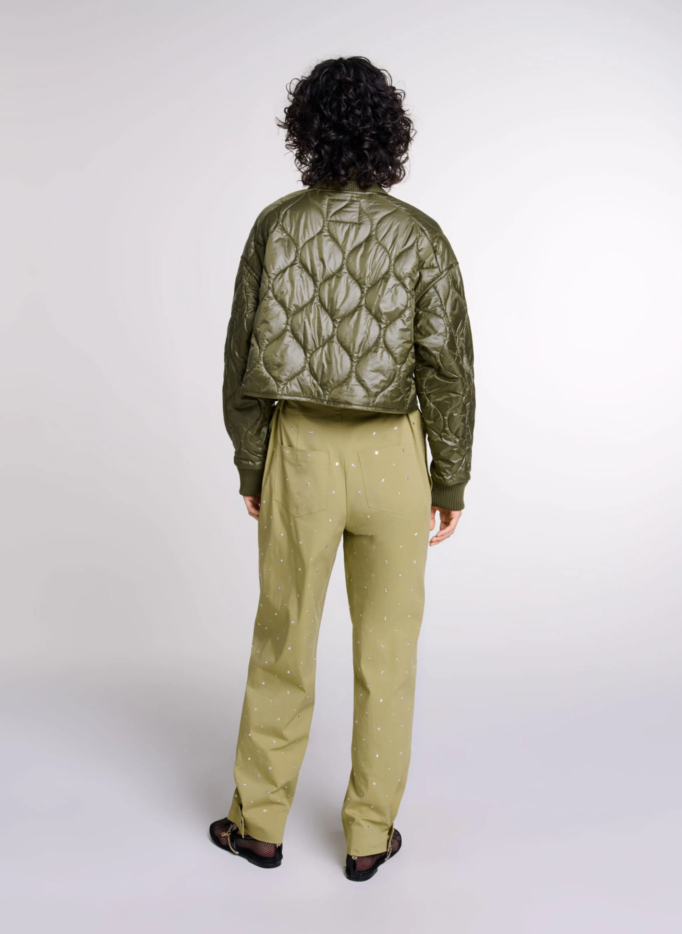 Blouson col rond matelassé | Kaki