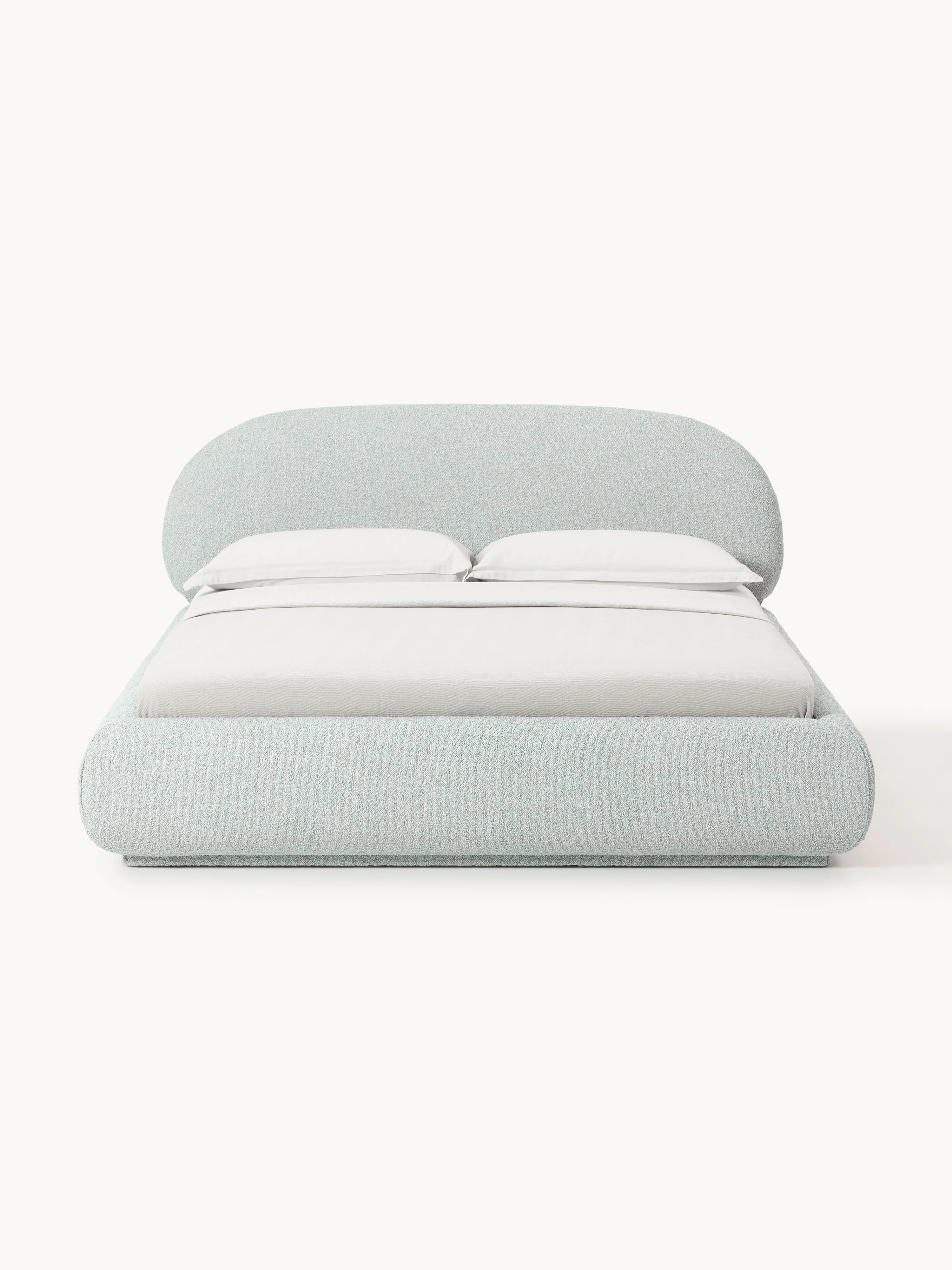 Bouclé gestoffeerd bed Alba met opbergruimte