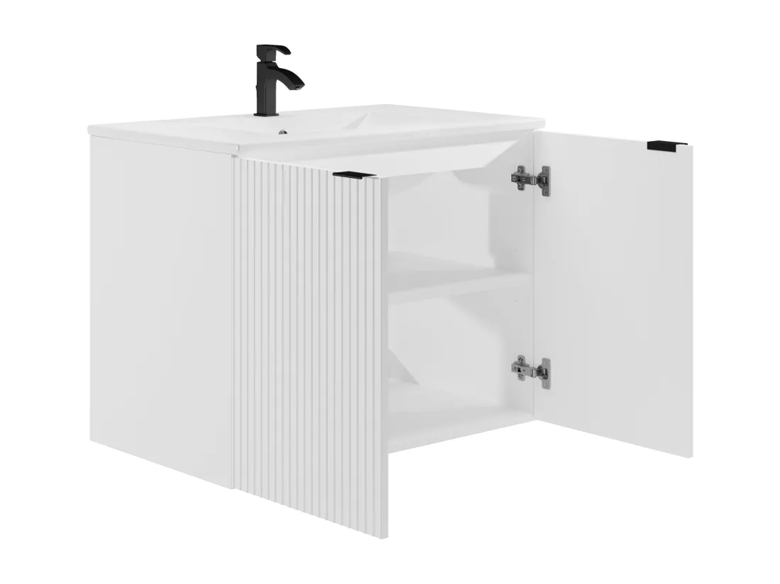 Meuble de salle de bain suspendu strié avec vasque à encastrer - Blanc - 80 cm - PARMIZA