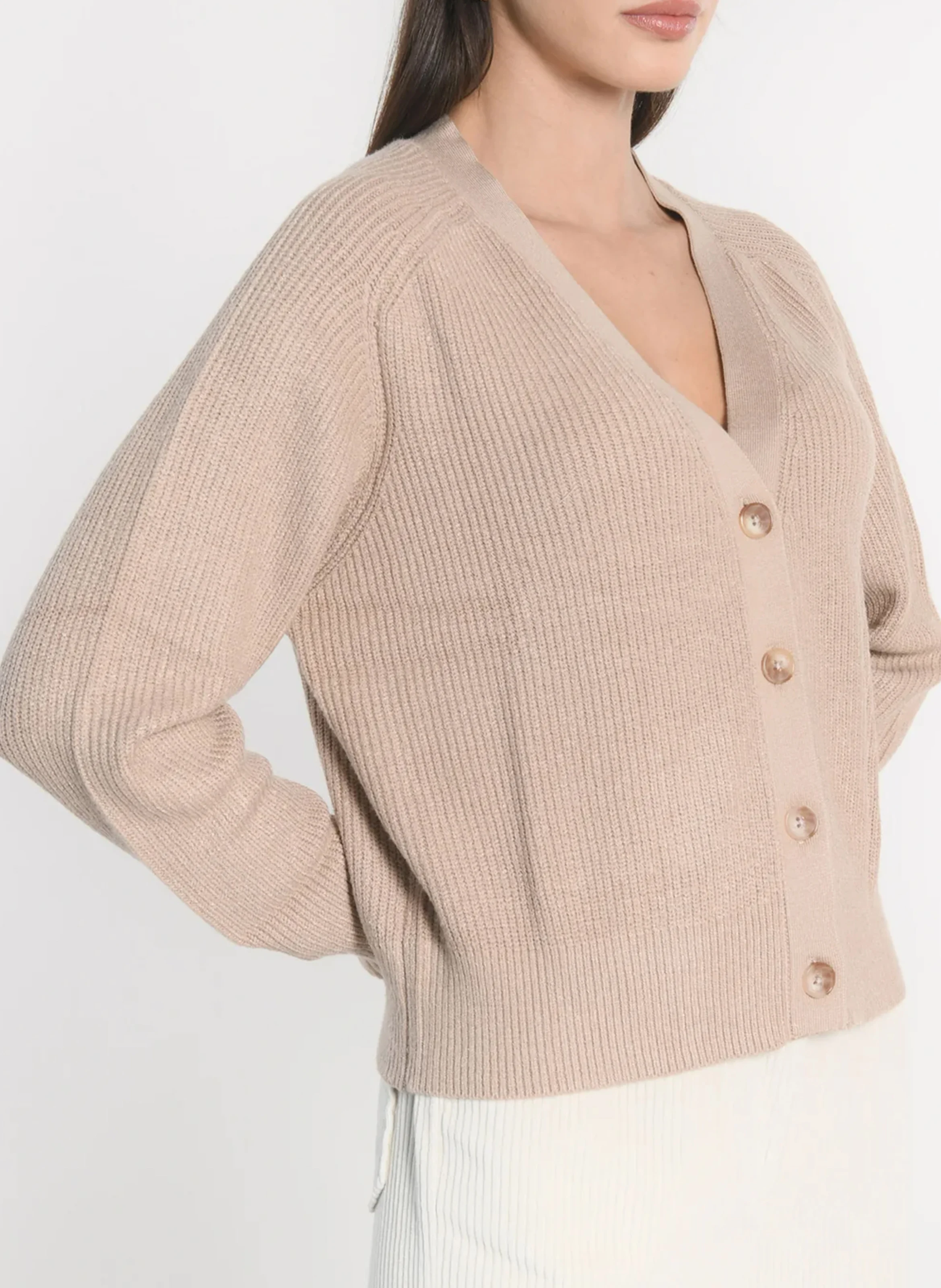 LOU - Cardigan boutonné à col v | Beige