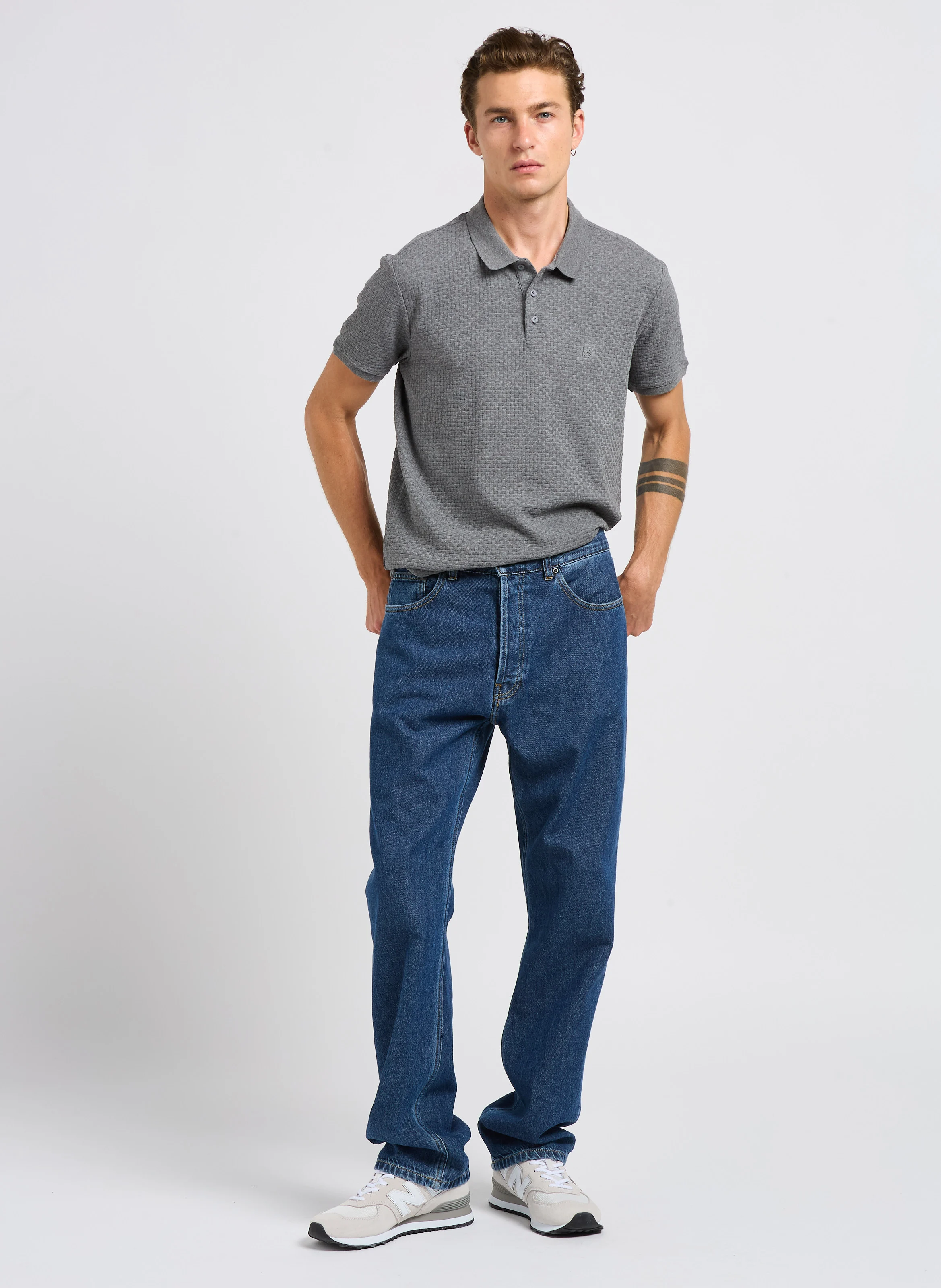 Polo droit en coton mélangé | Gris