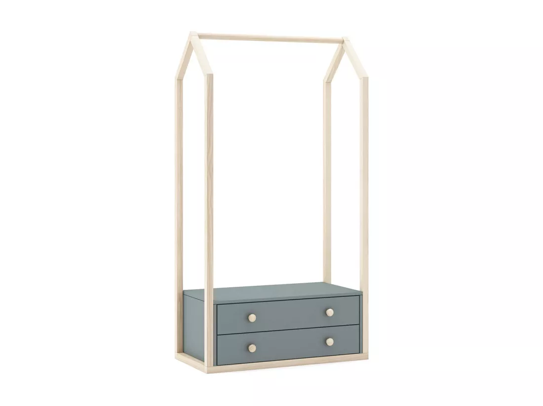KAINA - Penderie 2 Tiroirs en MDF et Pin Coloris Gris Vert et Naturel