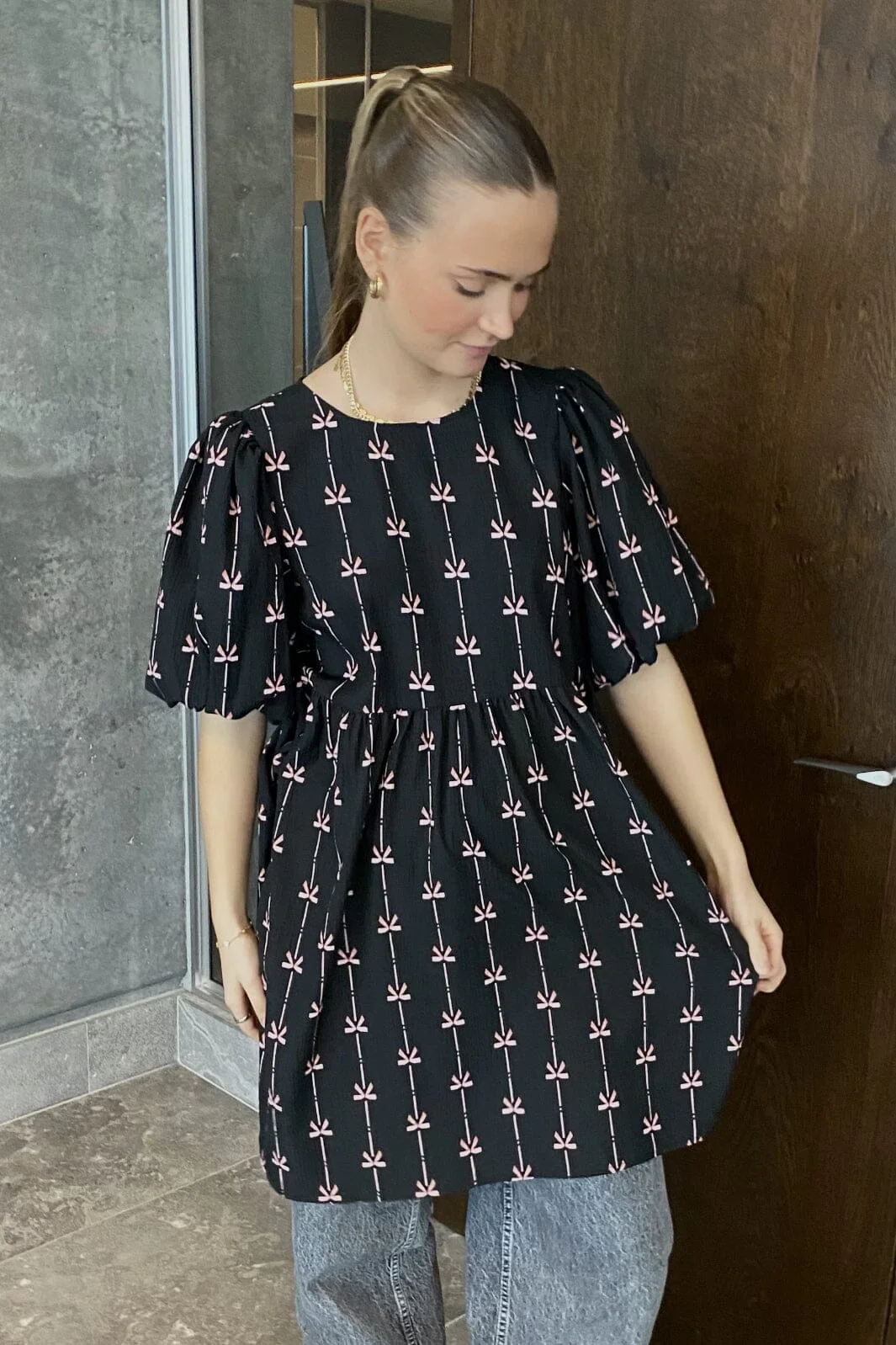 Pieces Pcbow 2/4 O-Neck Short Dress Jit