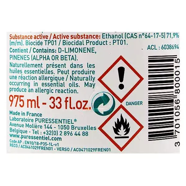 Gel antibacteriano higienizante Puressentiel com 3 óleos essenciais 975ml