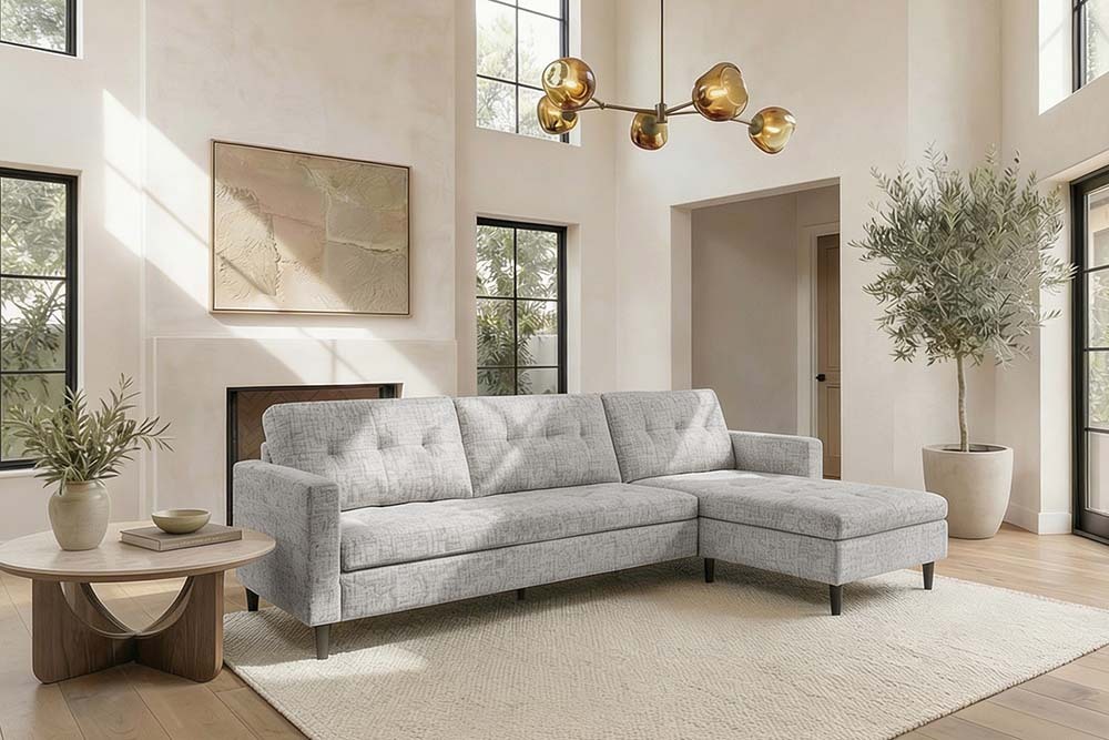 Modernes Ecksofa STOCKHOLM 220cm grau cozy Veloursstrickstoff Federkern 3-Sitzer-Sofa
