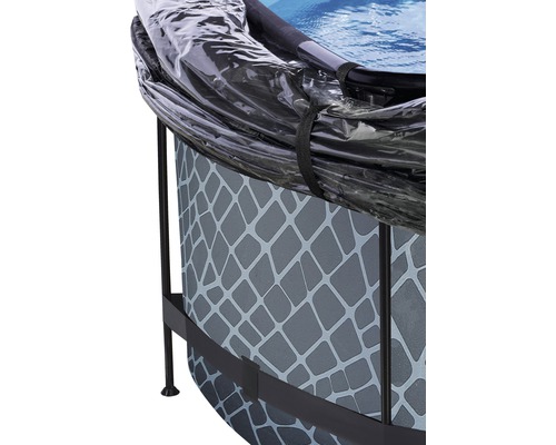 EXIT StonePool ronde opzetzwembadset Ø 360x122 cm inclusief zandfiltersysteem, afdekking & ladder, steenlook
