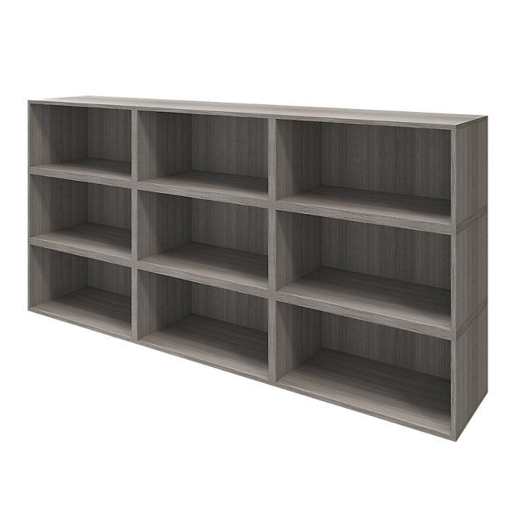Buffet ouvert effet chêne grisé 9 cases GoodHome Atomia H. 112,5 x L. 225 x P. 35 cm