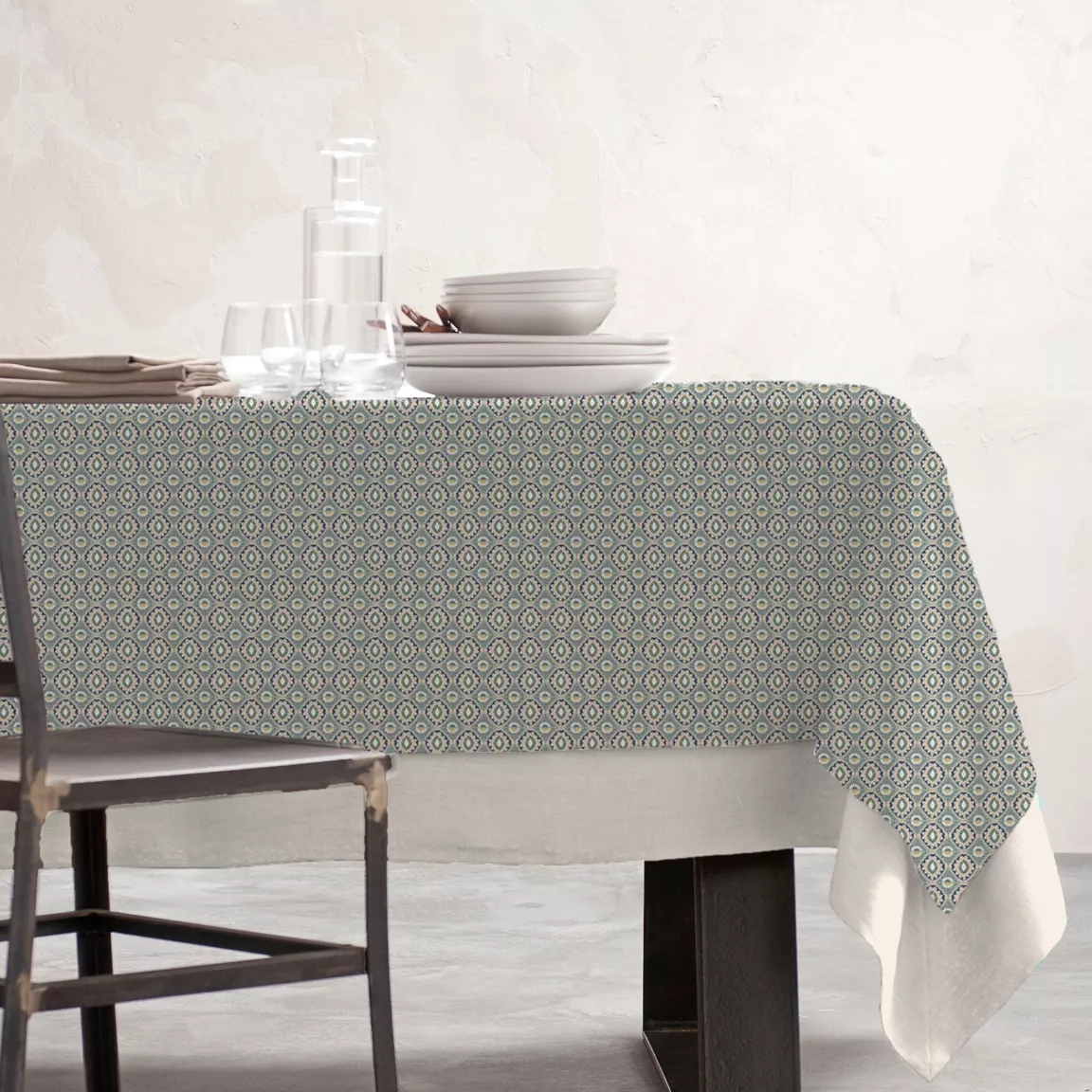 Nappe rectangulaire coton enduit (150 x 350 cm) Palerme Verte
