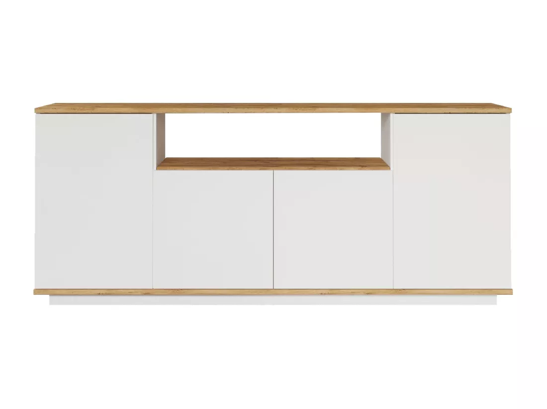 Buffet avec 4 portes et 1 étagère - Blanc et naturel - LOTULA