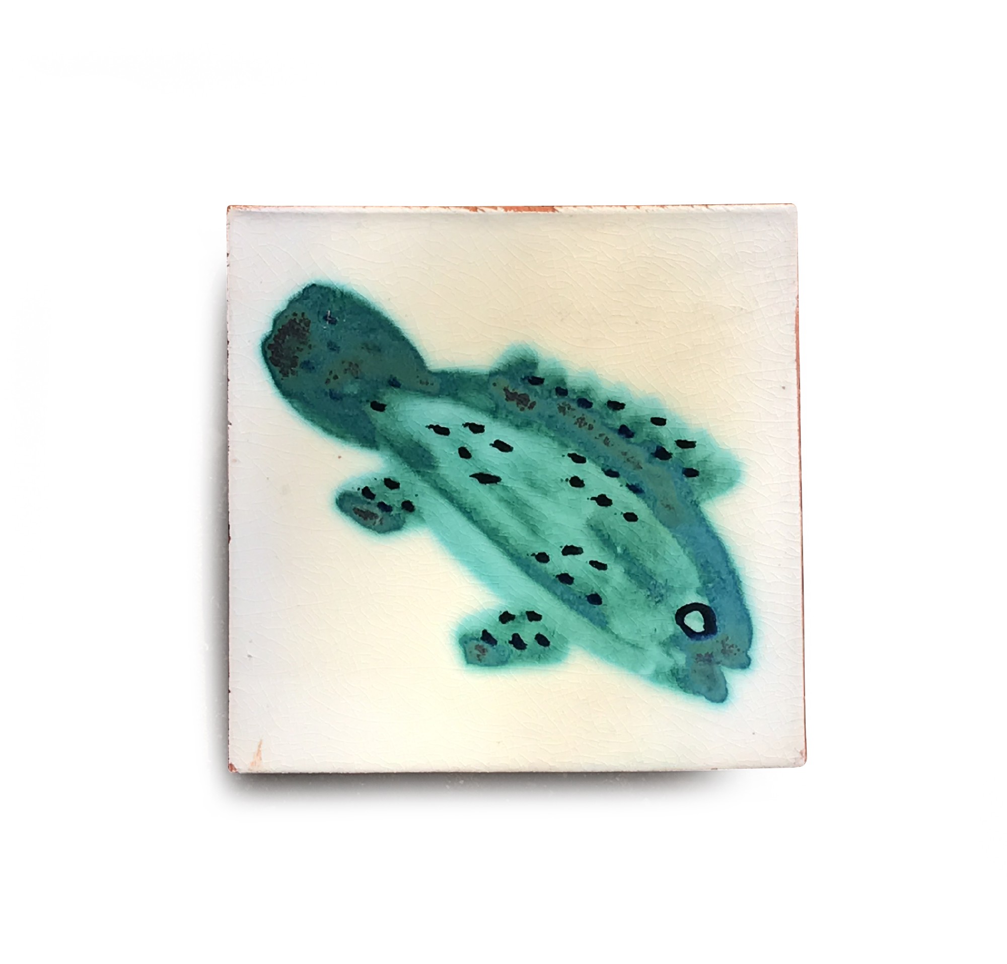 Kachel 'poisson turquoise', weiß, türkis, T 10 cm, B 10 cm, H 1 cm von fischer's lagerhaus