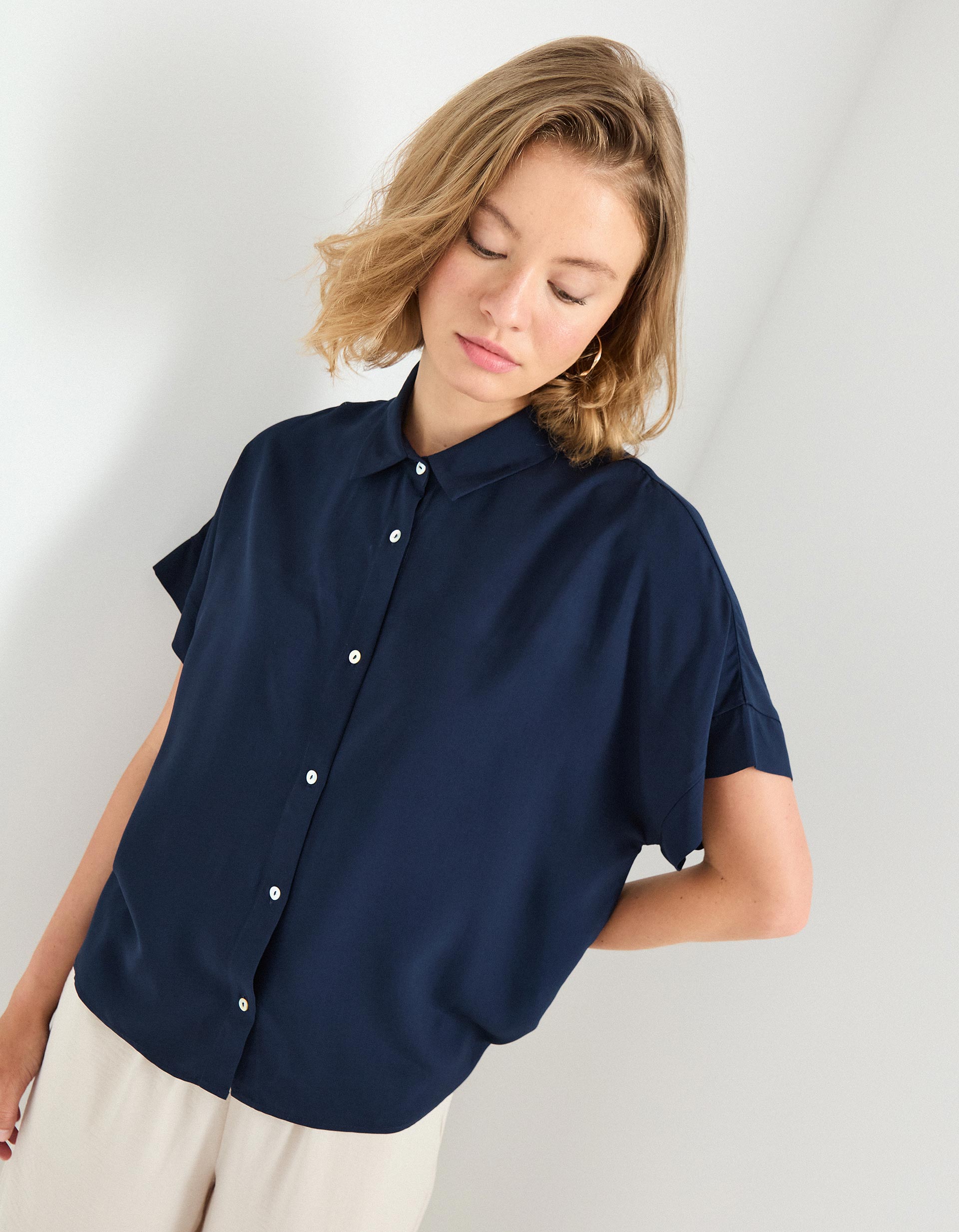 Camisa Viscose, Mulher, Azul Escuro