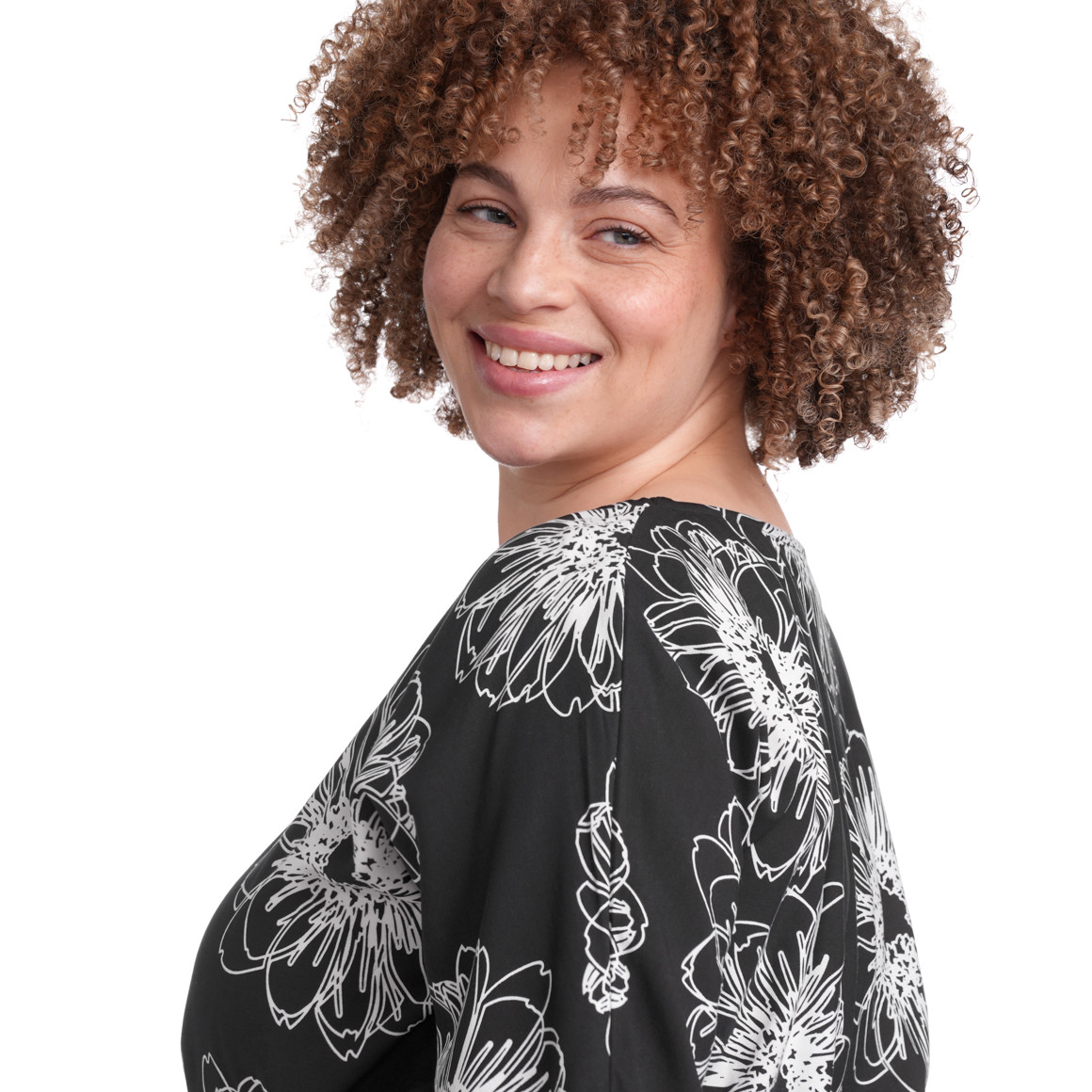 Gina Benotti Damen Kleid mit Blumen allover schwarz / weiss