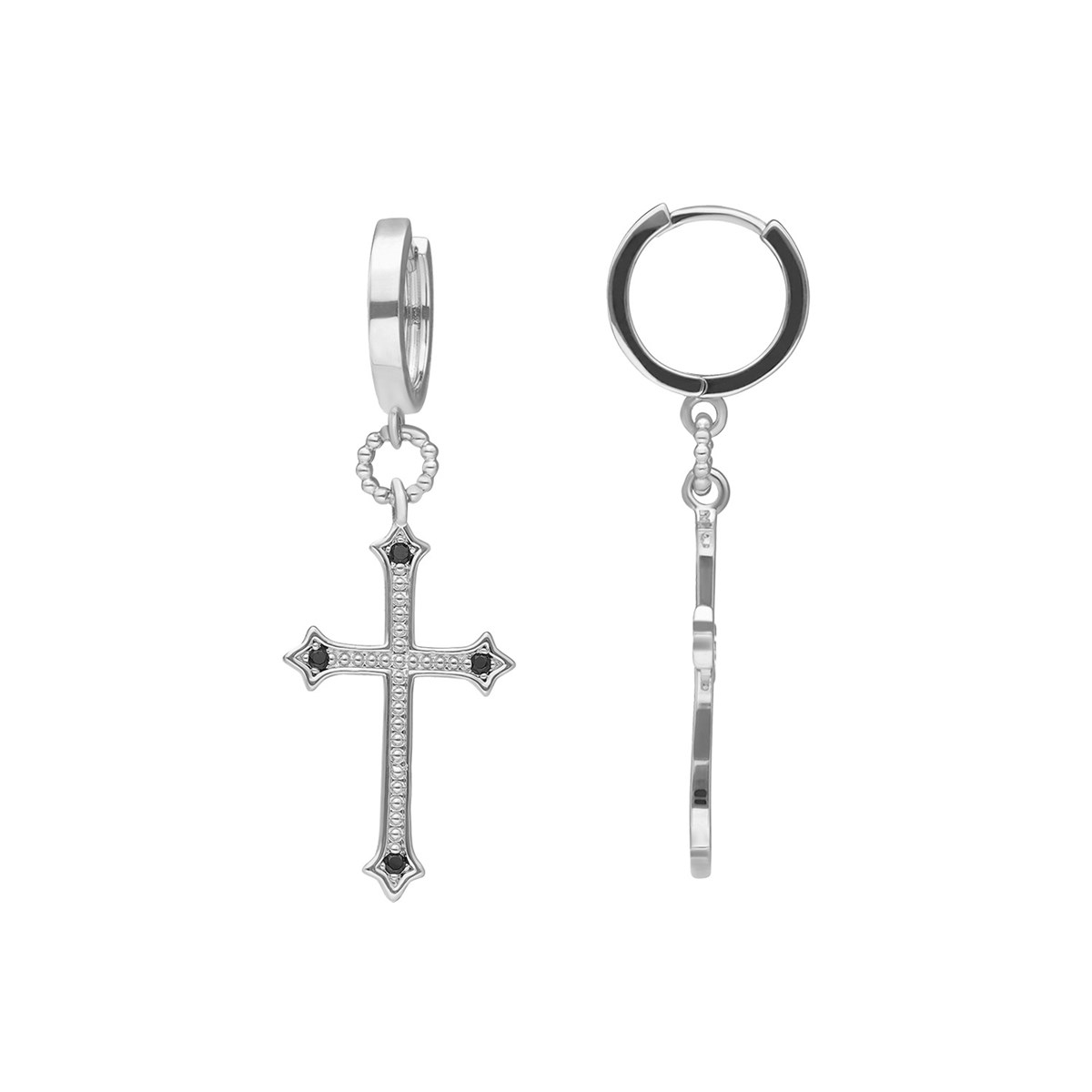 Boucles D'oreilles Argentées Croix Sertie