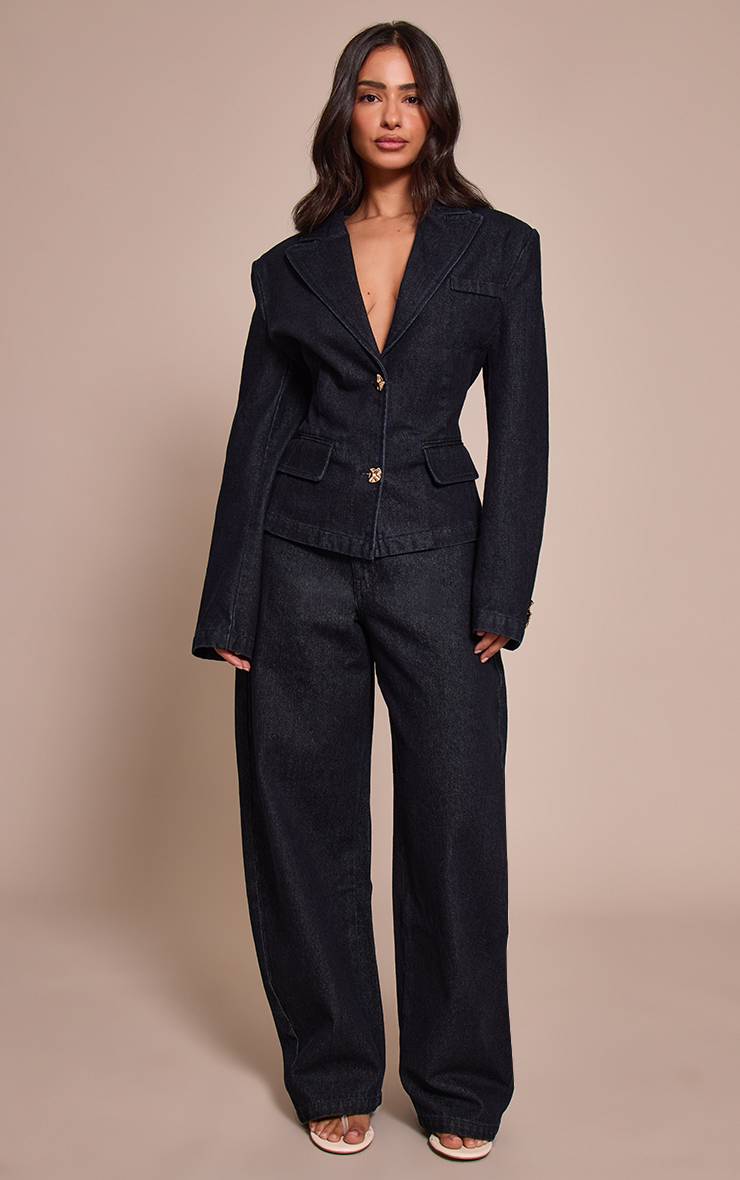 Bleu Indigo Blazer En Jean Boutonné Petite