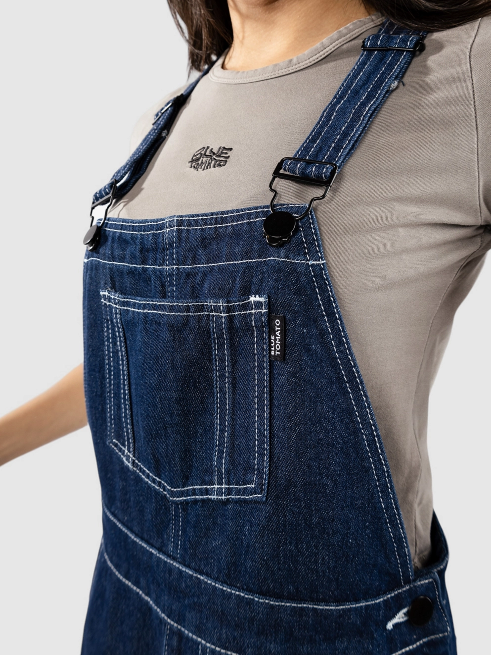 Blue Tomato Denim Midi Overall Dress dark indigo
